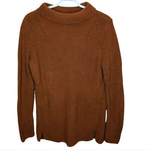 TALBOTS Brown  Scoop Crew Neck Patterned Knit 100% Cotton Sweater Womans Medium